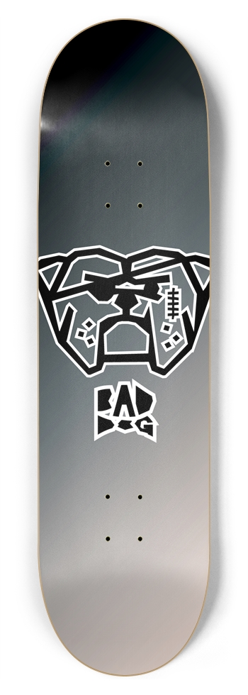 Bad Dog logo white outline on gray gradient