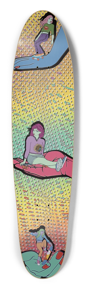 Vibrant Skater Girls Skateboard Deck - Unique Art Longboard Shape