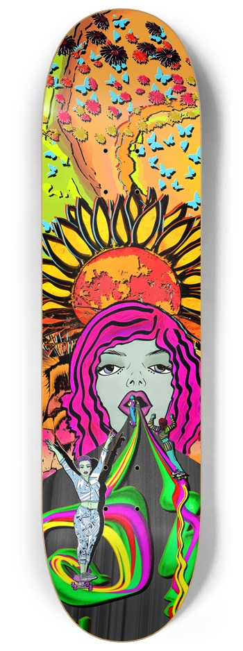 Vibrant Psychedelic Skateboard Deck - Sun & Skater
