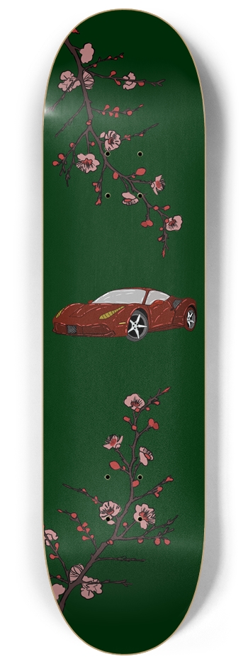 Deep green red car cherry blossom