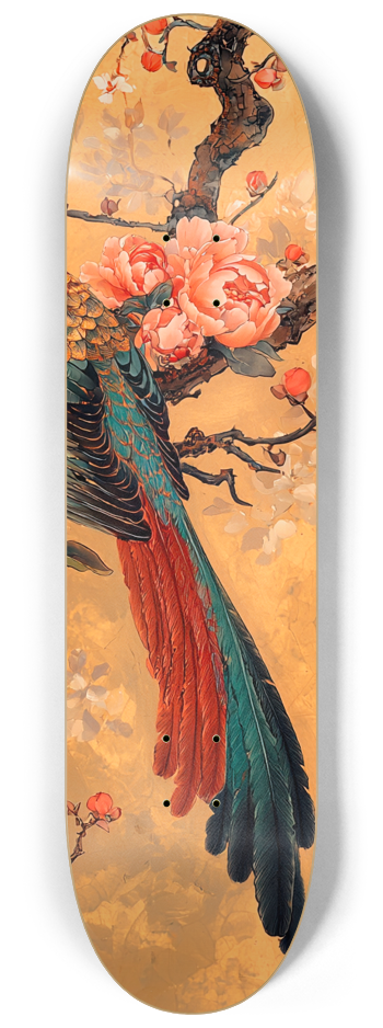  phoenix and peony flowers customSkateboard Ser #3