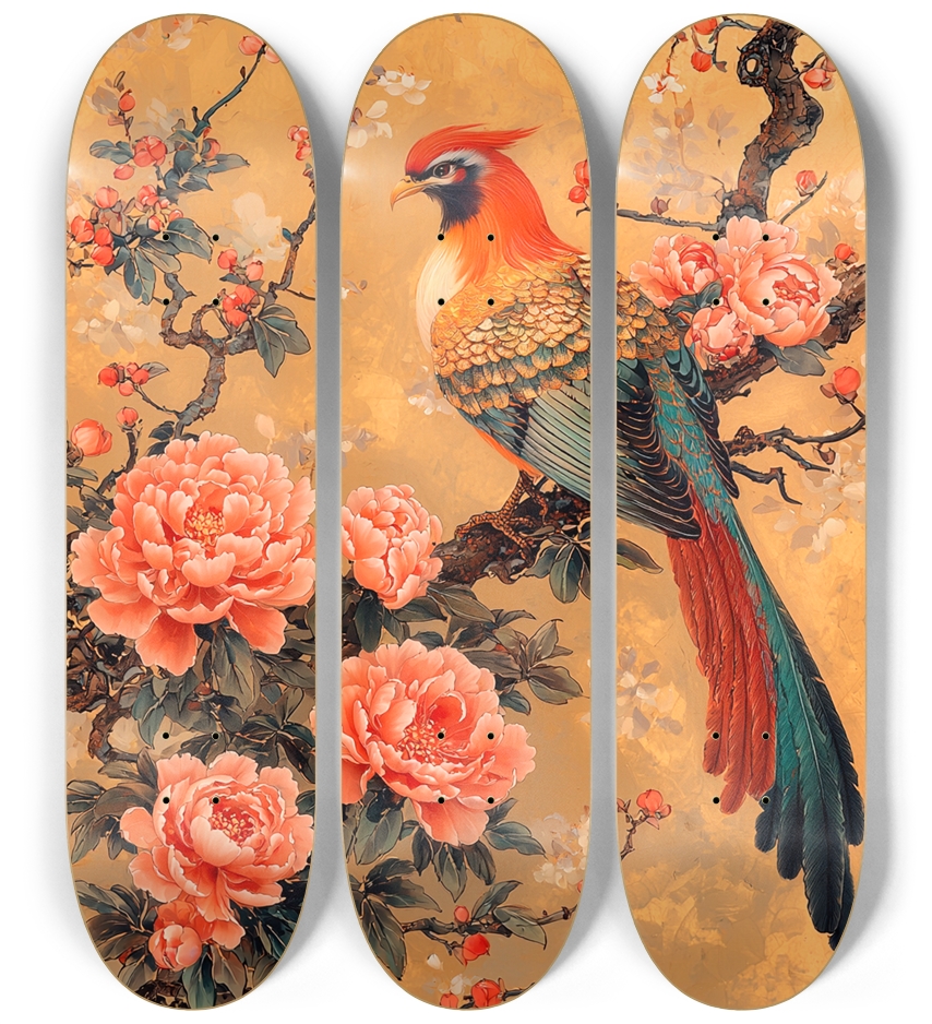  phoenix and peony flowers customSkateboard Series