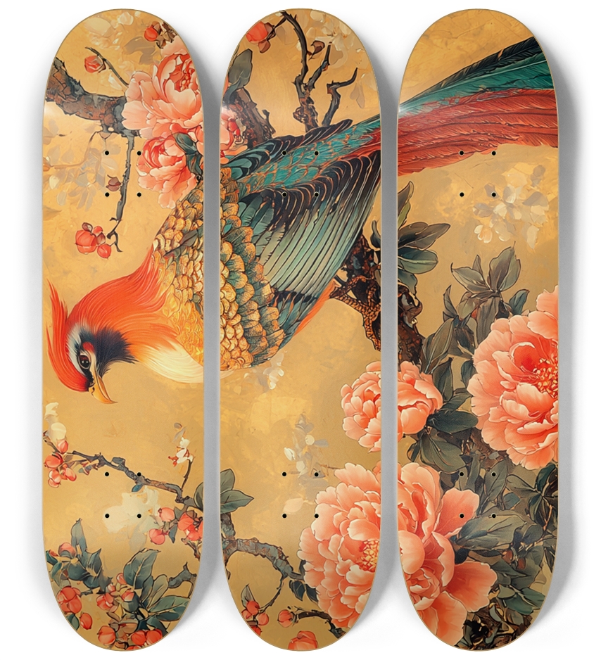 phoenix and peony flowers custom Skateboard Series