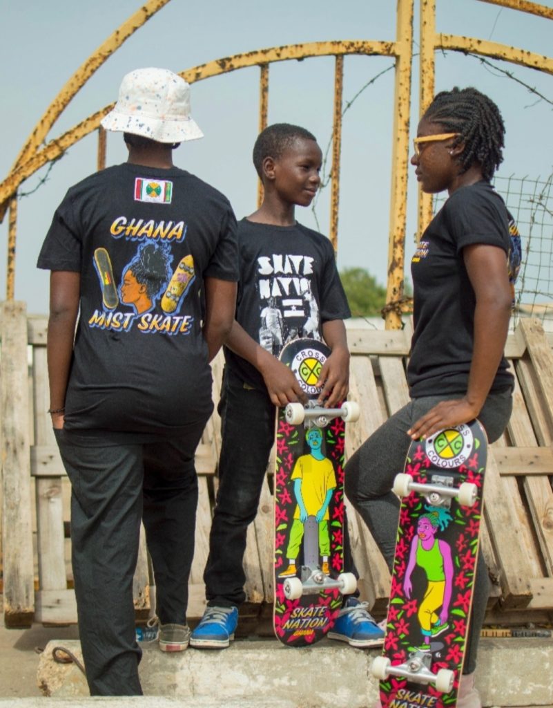 custom skateboards and clothing designed by cross colours for skate nation ghana