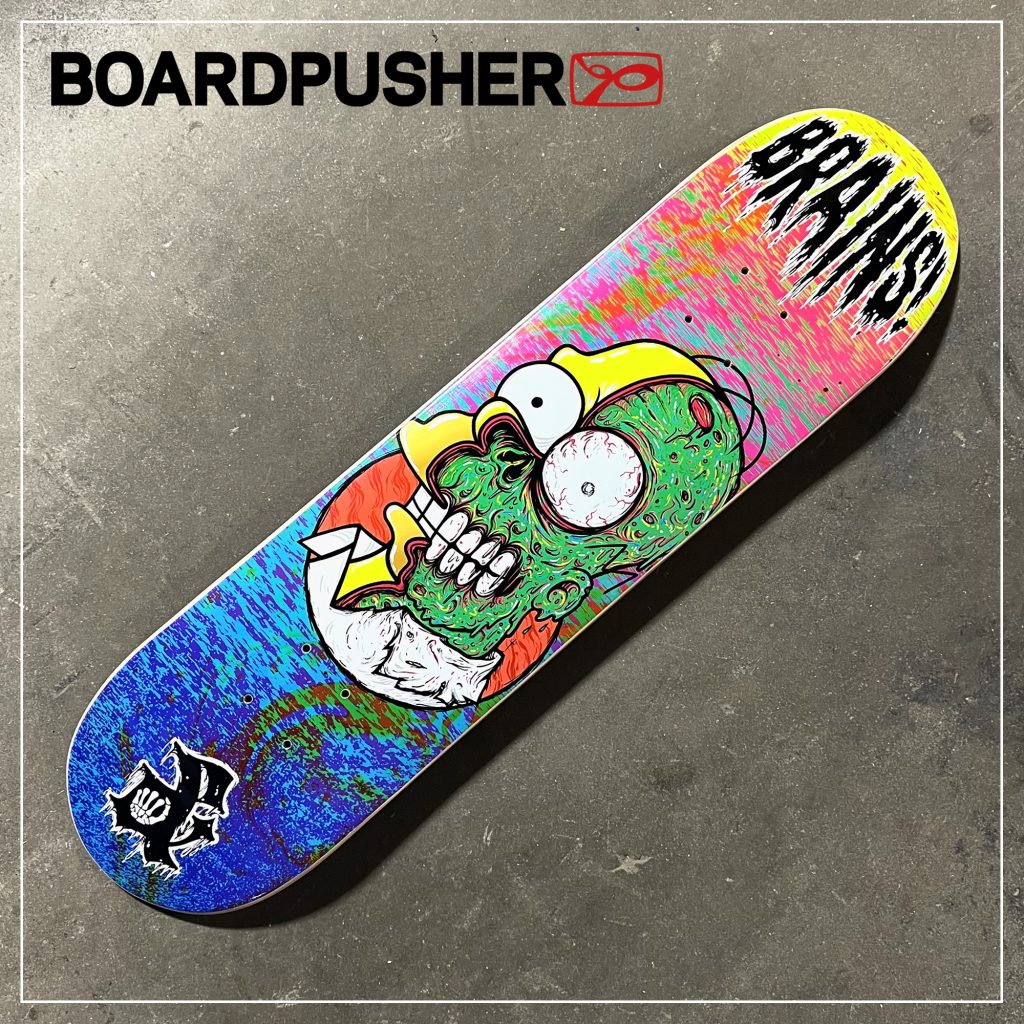 alexis salvador desecrateboards zombie homer brains skateboard graphic