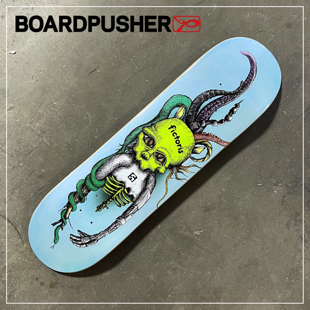 fictoris rafi hernandez artist hybrid alien custom skateboard graphic