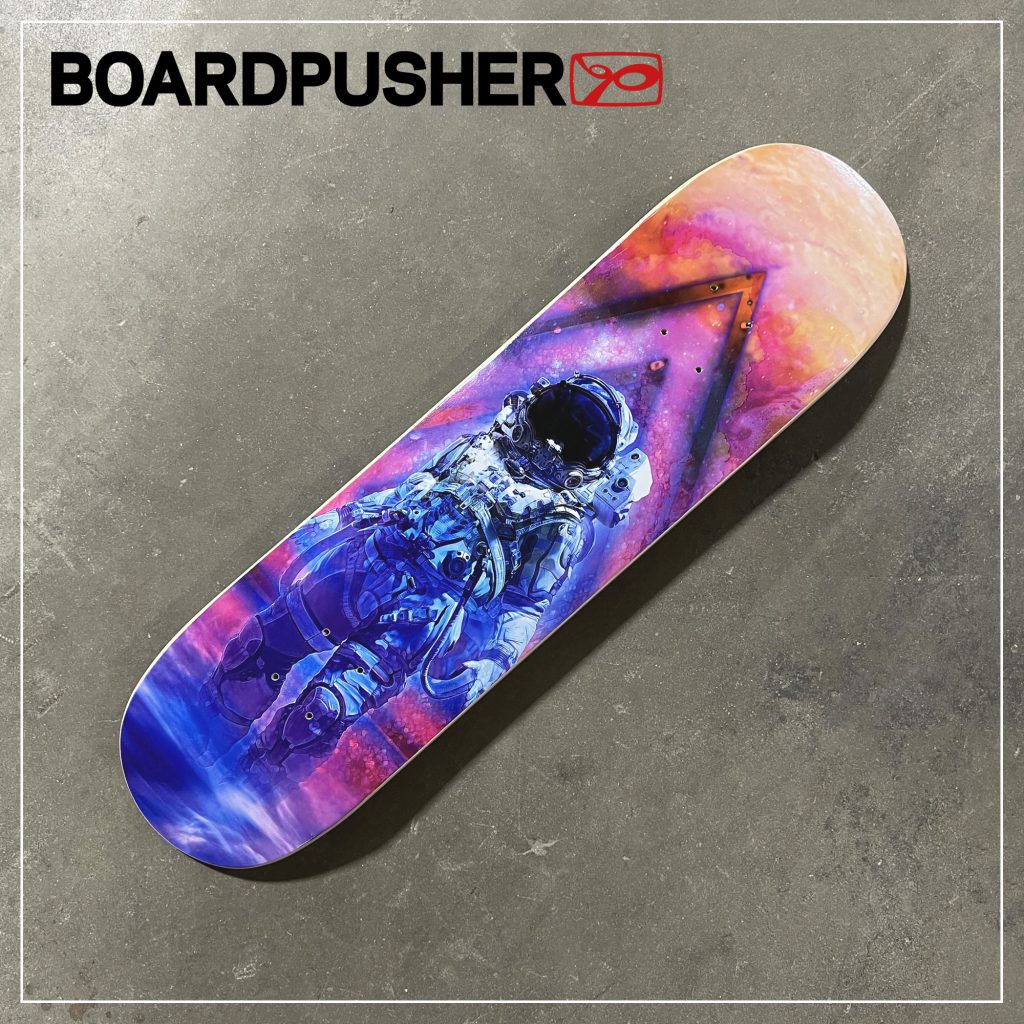 jesse johnson thedopeart cosmonaut-pop surrealism custom skateboard graphic