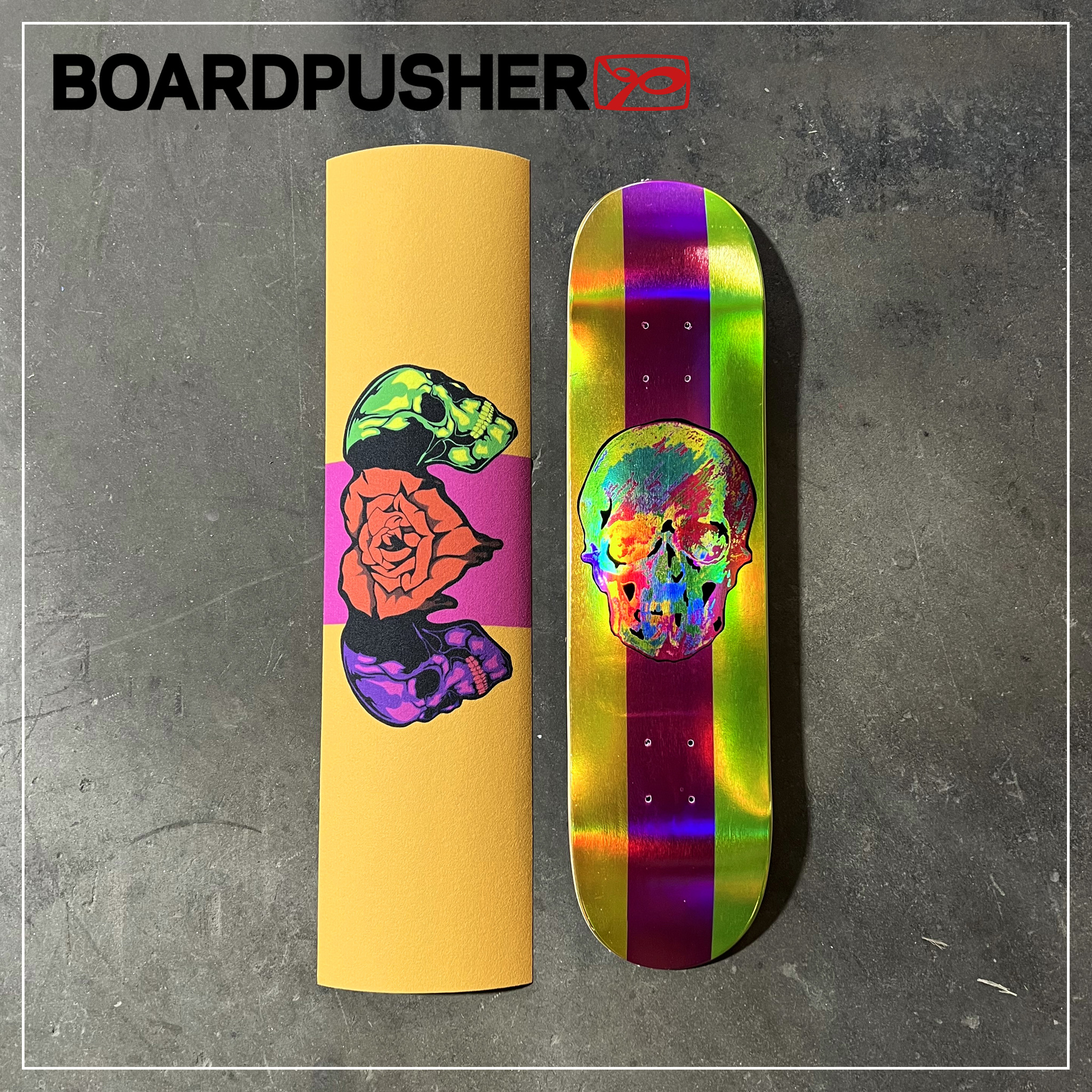 ROSE HEART GRIP & HOLOGRAPHIC SKULL by MATTY WHELPTON Boardpusher Blog