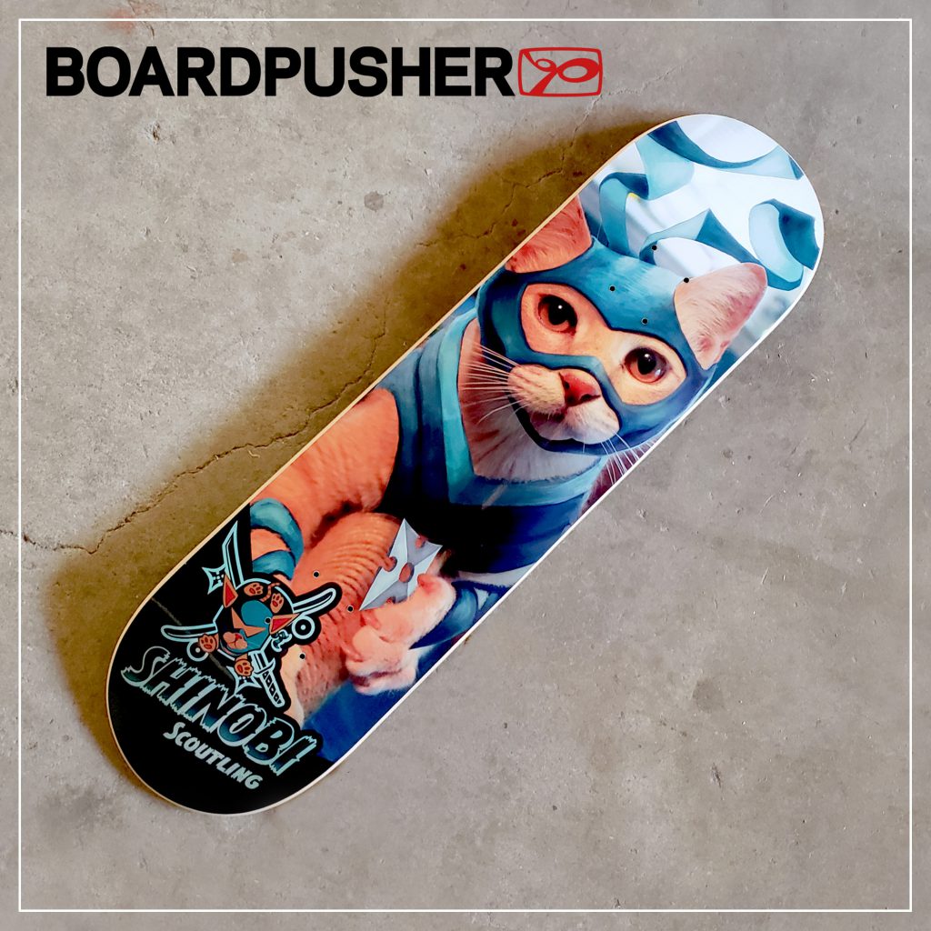 mike hagendorf shinobi scoutling ninja cat custom skateboard graphic