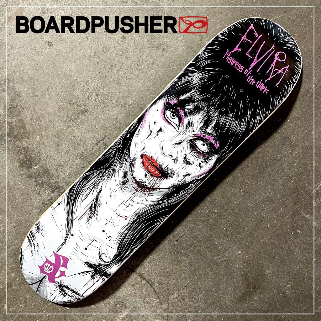 alexis salvador zombie elvira mistress dark desecrateart custom skateboards horror graphics
