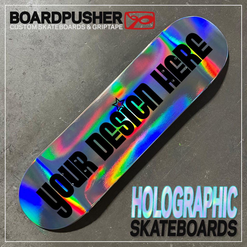 design create custom holographic skateboard art graphics