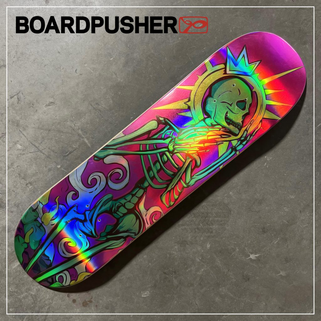 gabriel torrez forgiveness holographic skeleton custom skateboard art