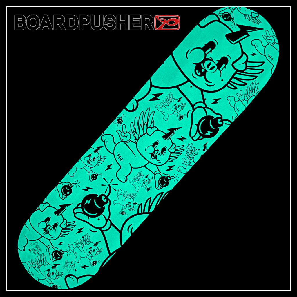 pig lightning bomb glow in the dark custom skateboard graphic signal factory