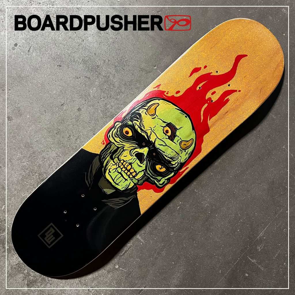 steve tenebrini fire skull custom skateboard art design