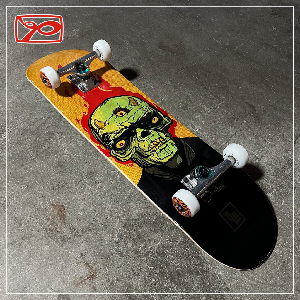 steve tenebrini fire skull custom skateboard art design