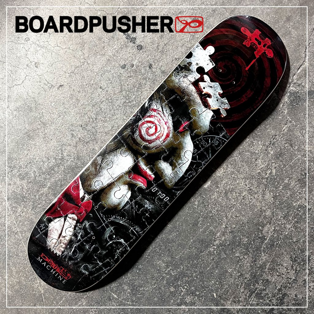 jigsaw saw horror custom skateboard graphics fan art austin hodge distorted machine halloween skateboards 