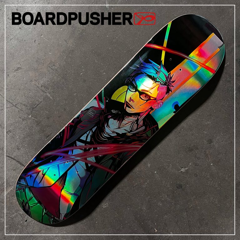 Anime skater boy with futuristic style and skateboard | Art Board Print