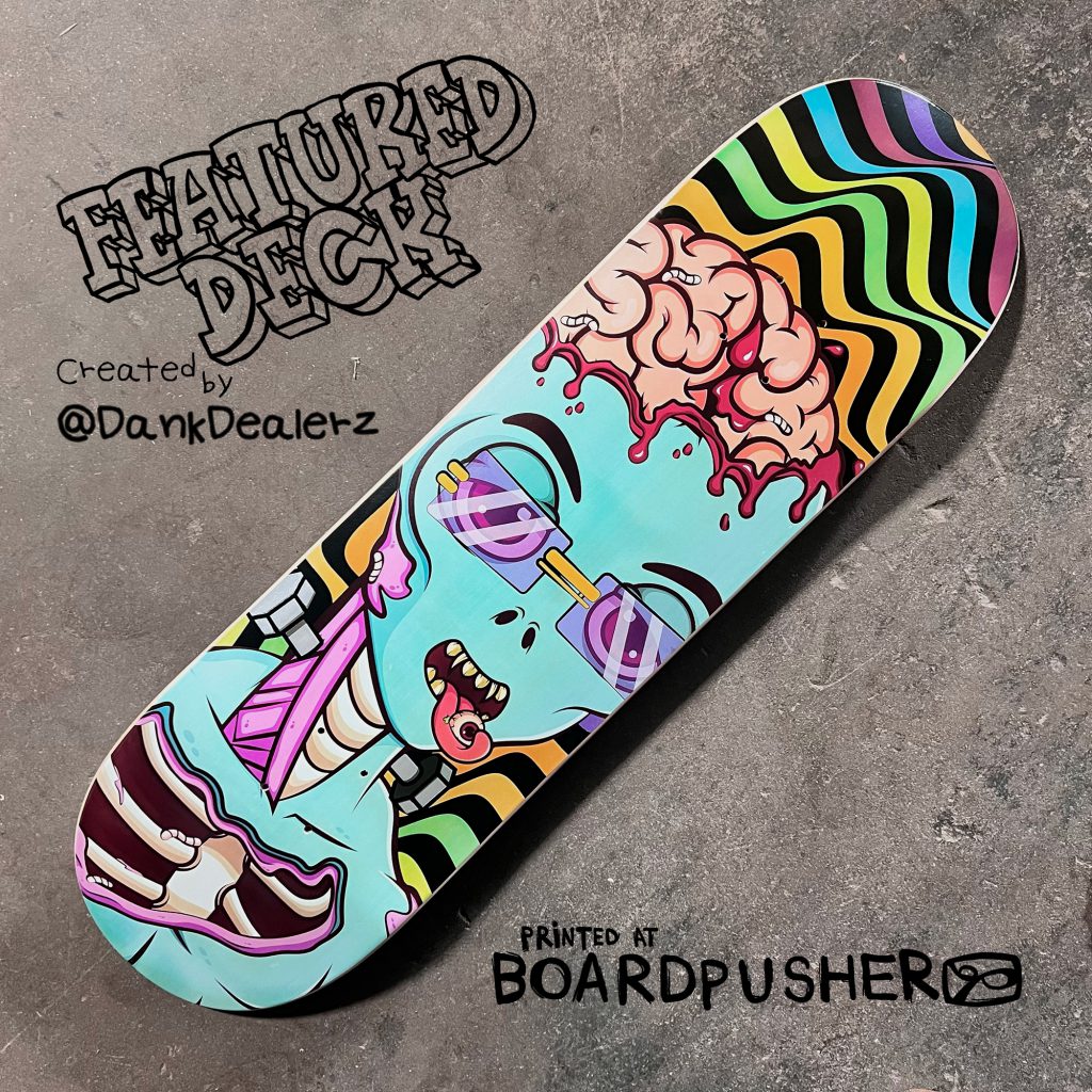 dank dealerz nft alienz studio brain alien custom skateboard graphic design token