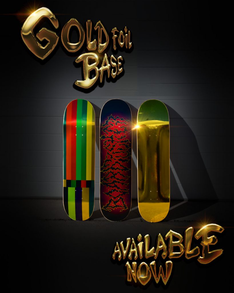 create design custom gold foil skateboard graphics