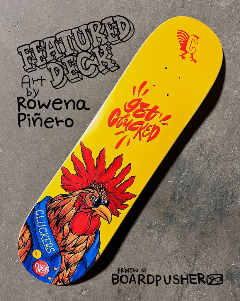 custom skateboard graphic rooster chicken rowena pinero design on edge illustration graphic design