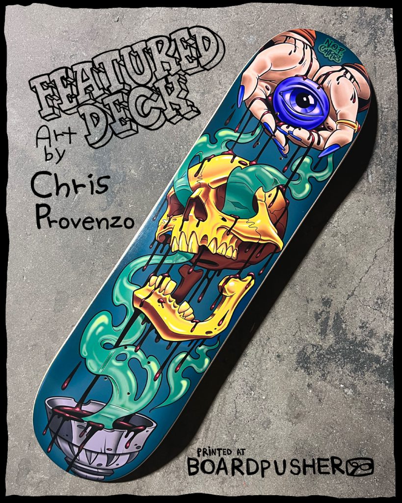 bleeding skull tattoo artist nof chris provenzo custom skateboard graphic