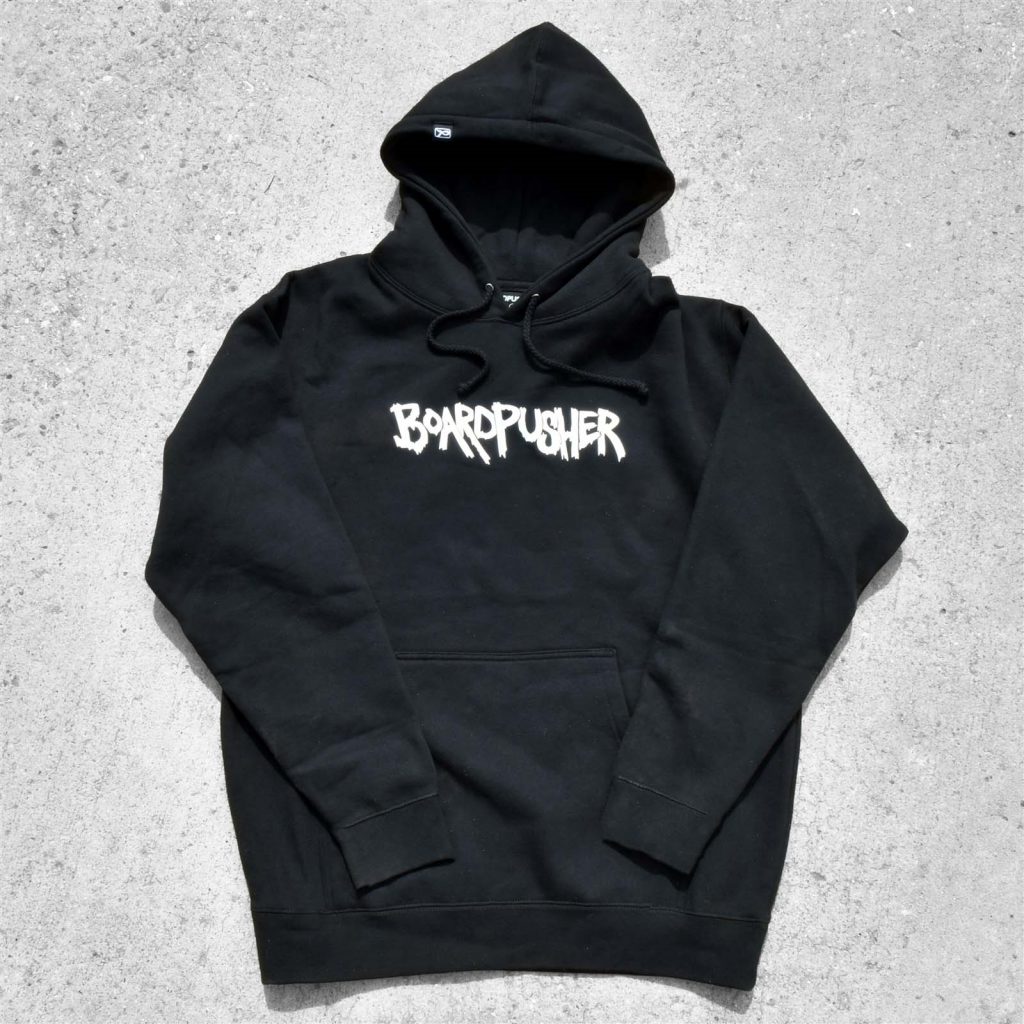 custom skateboard black hoodie shredder logo
