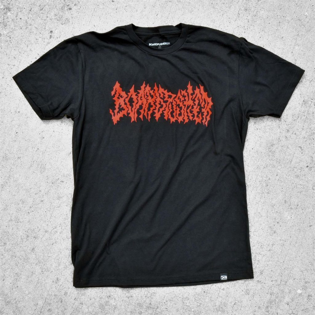 custom skateboard heavy death metal black t shirt logo