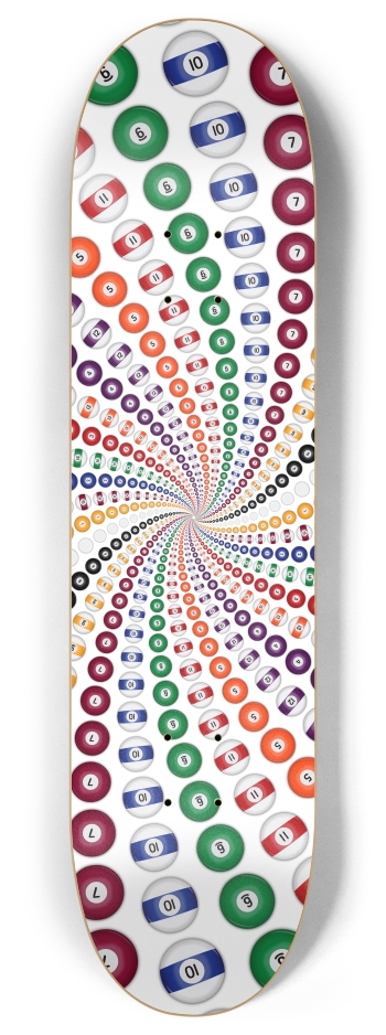 Billiards / Pool Balls Spiral 8 Inch Skateboard Deck