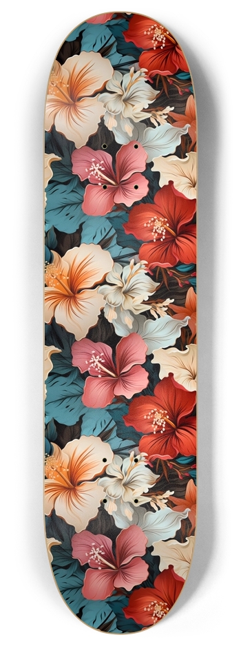 Mixed Hawaiian Flowers 8 Inch Skateboard Deck