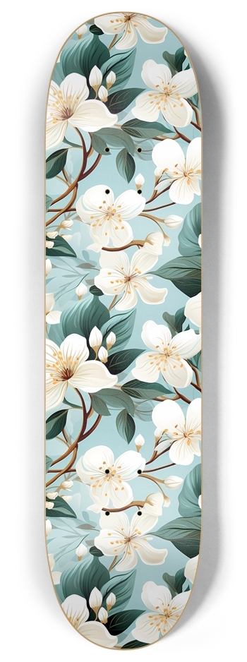 Hawaiian White Plumeria 8 Inch Skateboard Deck