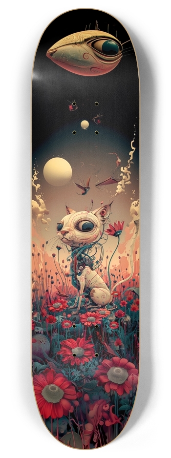 Bloomy space robot cat 8 Inch Skateboard Deck