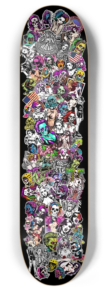 Zombie punk girls stickers pattern 8 Inch Skateboard Deck
