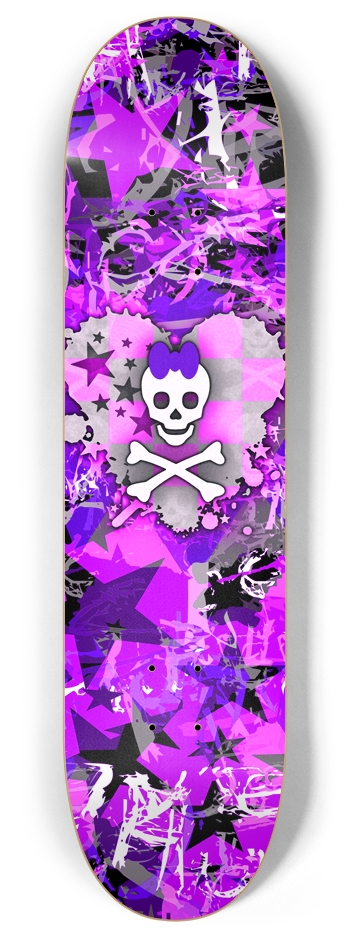 Purple Princess Heart Skull 8 Inch Skateboard Deck